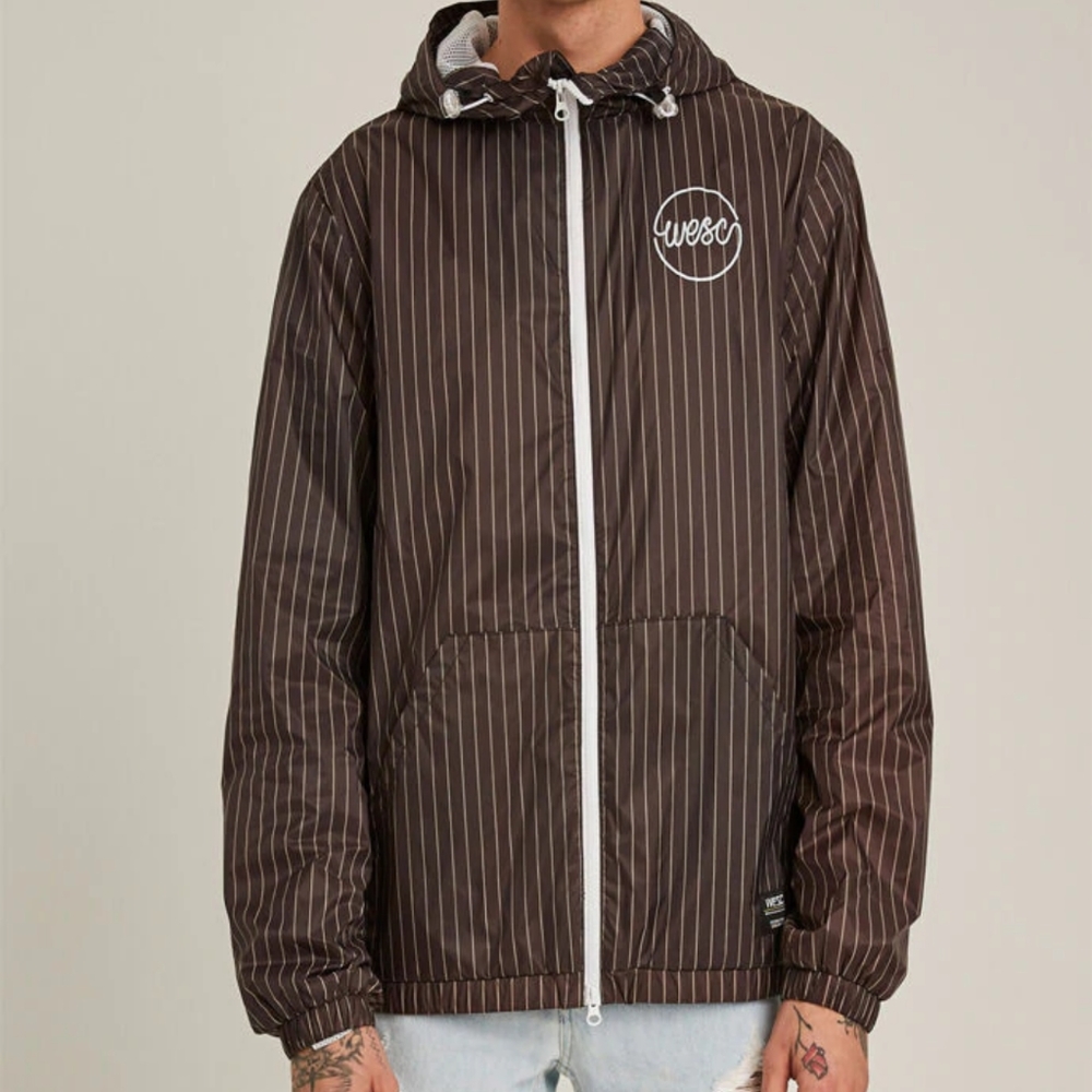 Wesc Men's Pin Stripe Wind Breaker Zip Up Jacket